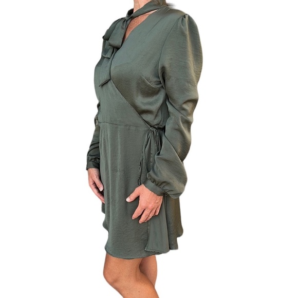 AVEC LES FILLES Anthropologie | Wrap Dress Neck Tie Long Sleeve Olive Gr… - Picture 3 of 12